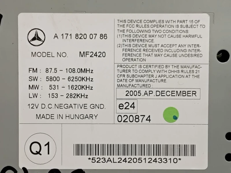 Unità Autoradio A1718200786 Mercedes Classe SLK R171 2004