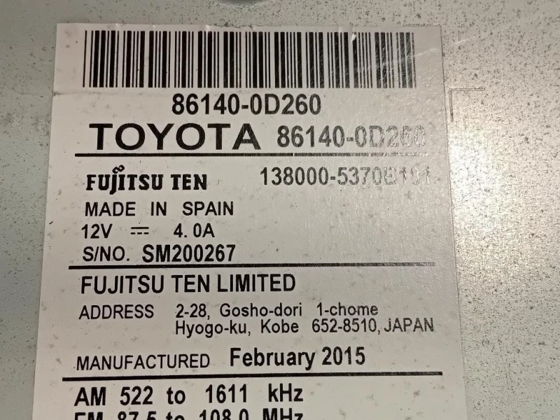 Unità Autoradio 86140-0D260 Toyota Yaris IV 2014