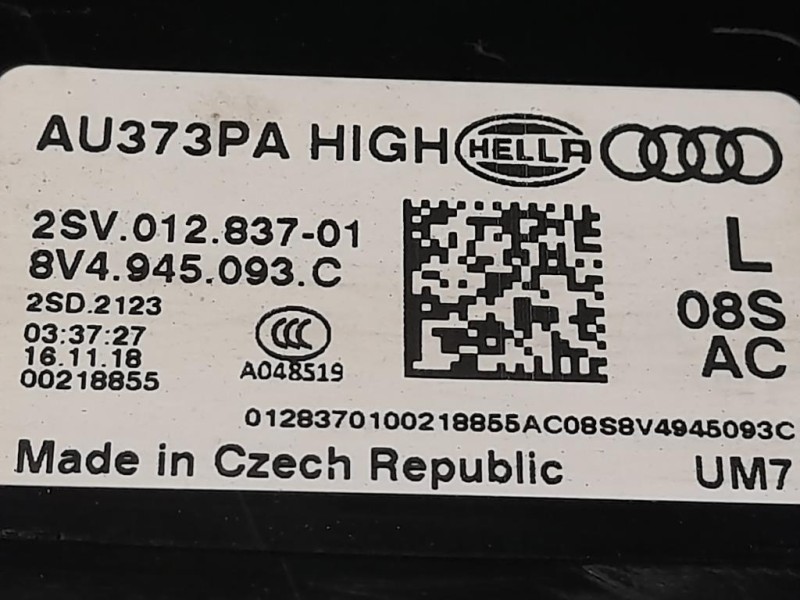 Fanale POST SX 8V4945063C LED SINISTRO Audi A3 8VK 2016