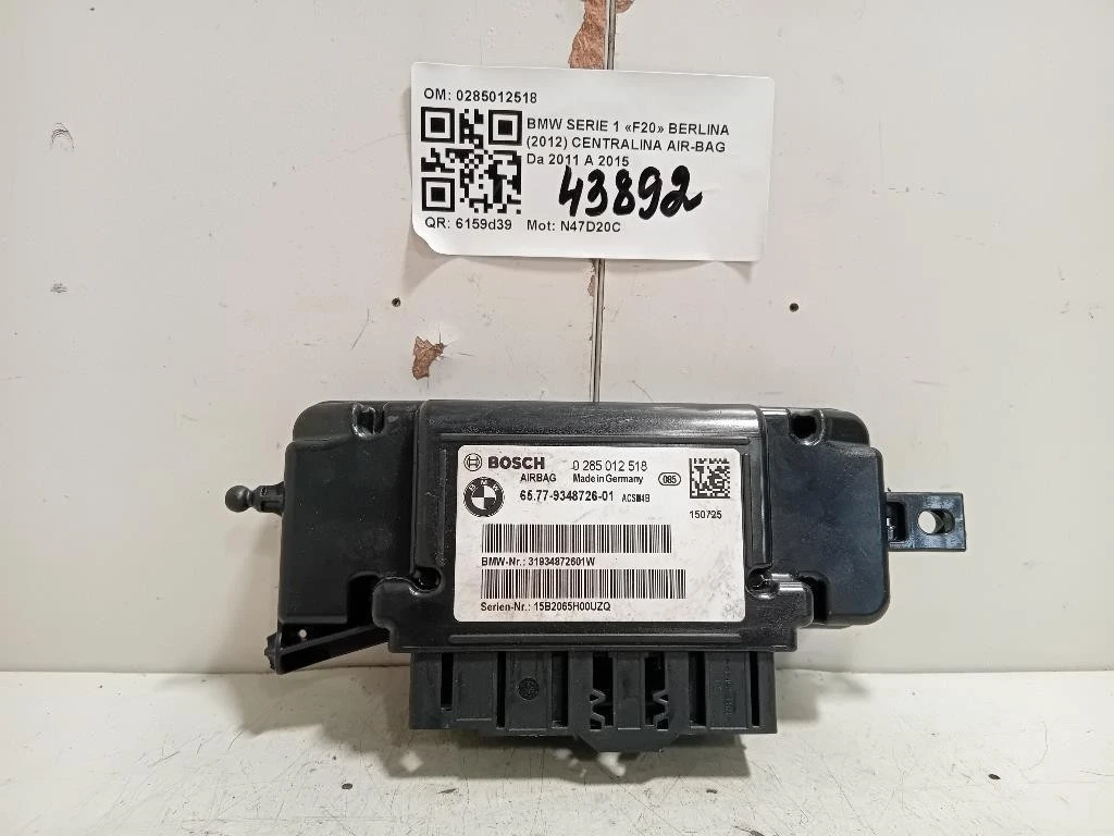 Centralina Air-bag 0285012518 Bmw Serie 1 F20 Berlina 2012