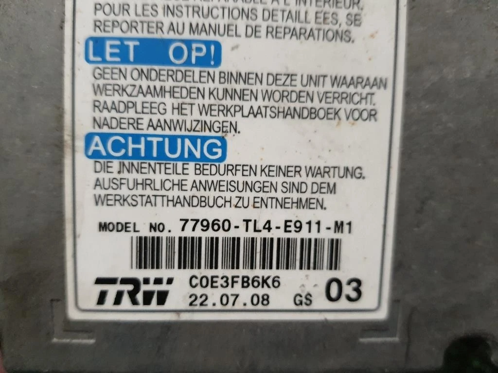 Centralina Air-bag 77960TL4E911M1 Honda Accord IX 2009