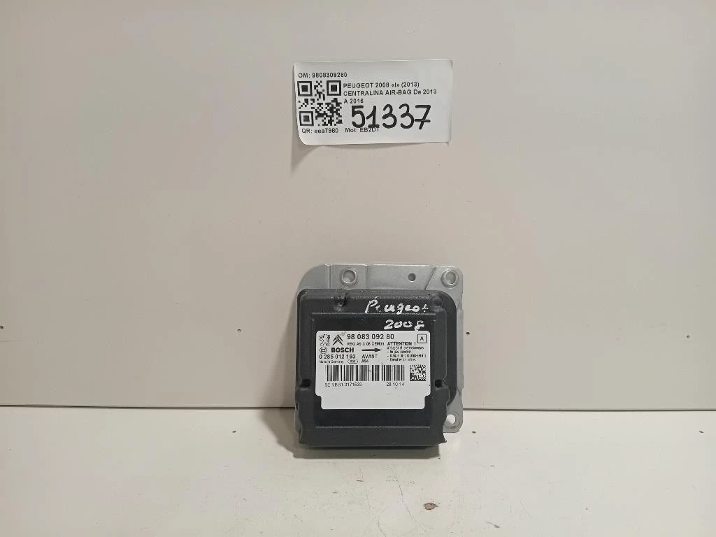 Centralina Air-bag 9808309280 Peugeot 2008 I 2013