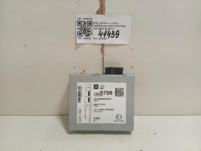 Centralina Amplificatore Acustico 13435756 Opel Astra J 2012