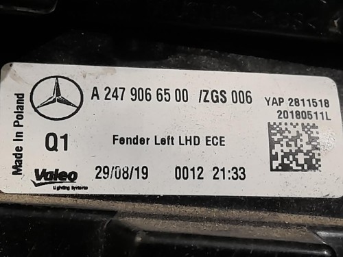 Fanale POST SX A2479066500 Mercedes Classe B W247 2019