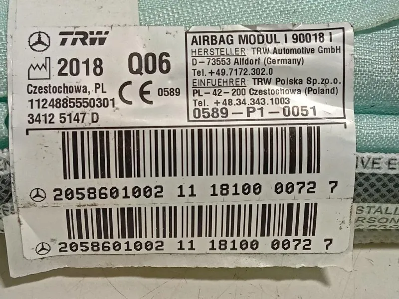 Air-bag A Tendina SX A2058601002 Mercedes Classe C W205 2014