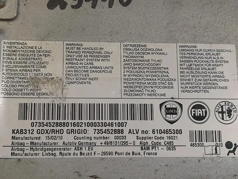 Air-bag Ginocchia DX 735452888 Fiat 500 II 2008