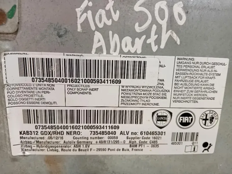 Air-bag Ginocchia DX 610465301 Fiat 500 II 2015