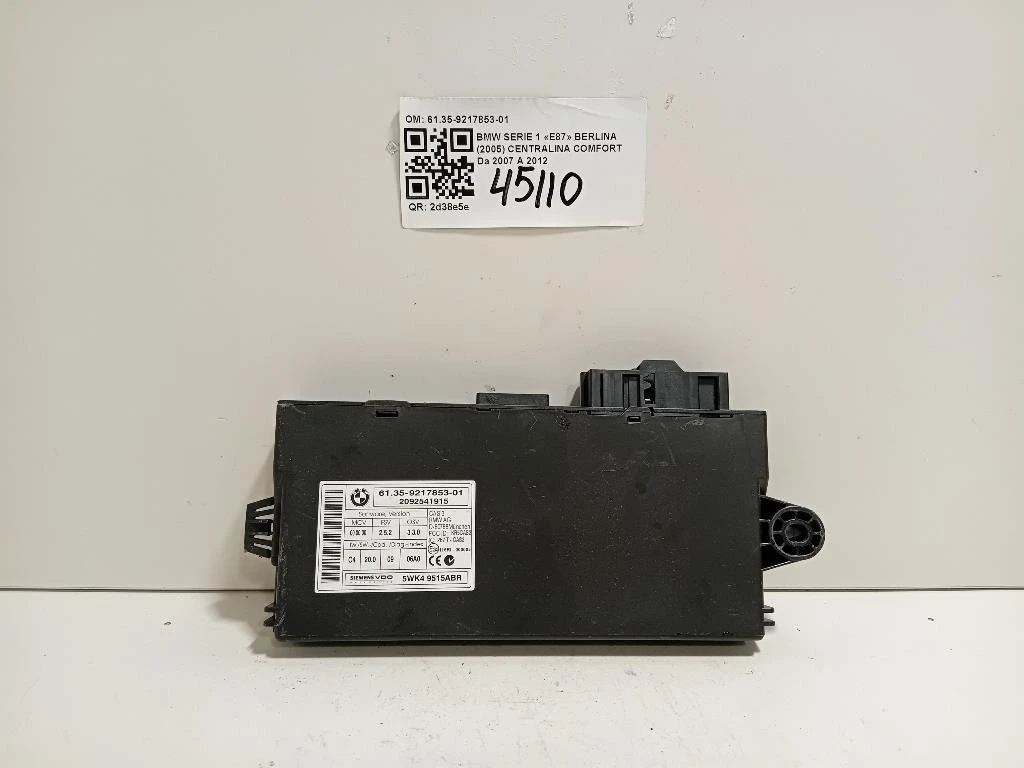 Centralina Comfort 6135-9217853-01 Bmw Serie 1 E87 Berlina 2005