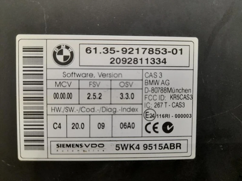 Centralina Immobilizer 61359217853 Bmw Serie 3 E90 Berlina 2005