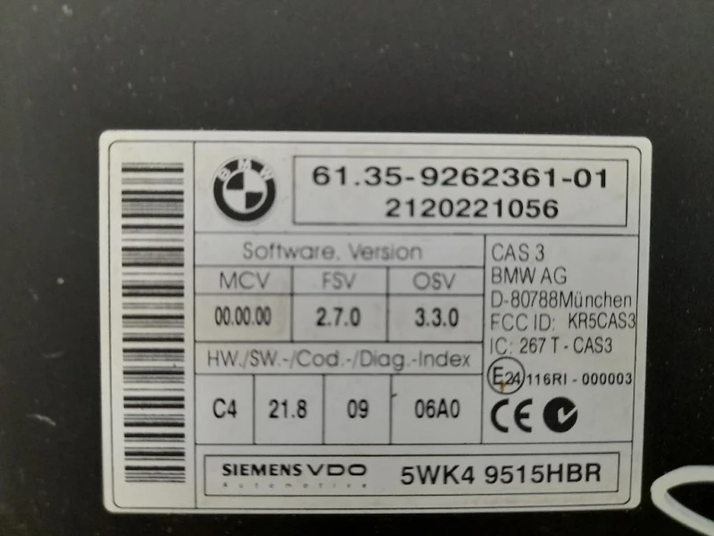 Centralina Immobilizer 61359262361 Bmw Serie 3 E92 Coupe 2007