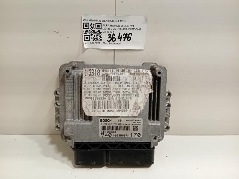 Centralina Iniezione 51915433 CENTRALINA ECU Alfa Romeo Giulietta 2013