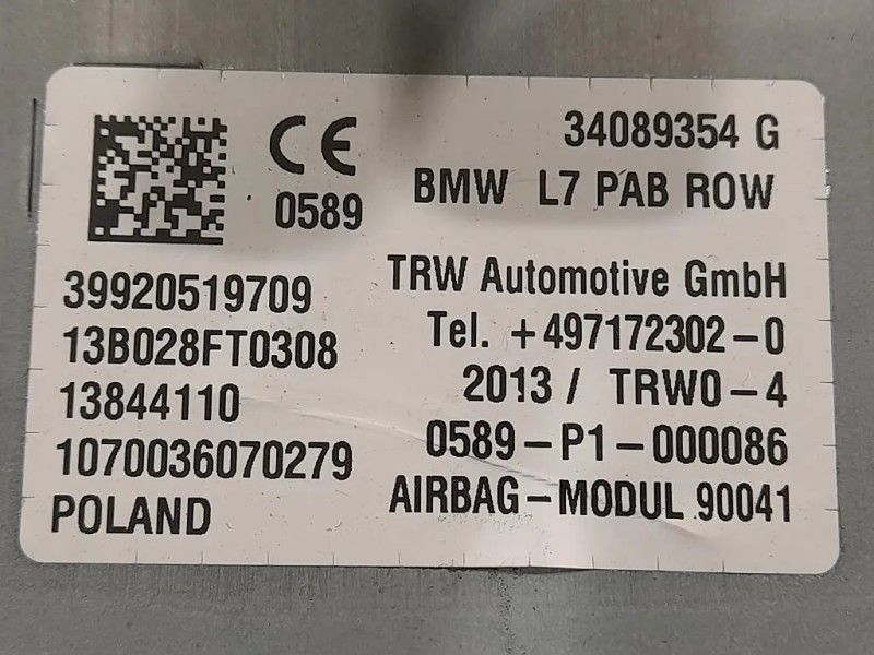 Air-bag Passeggero 34089354 G Bmw Serie 1 F20 Berlina 2012