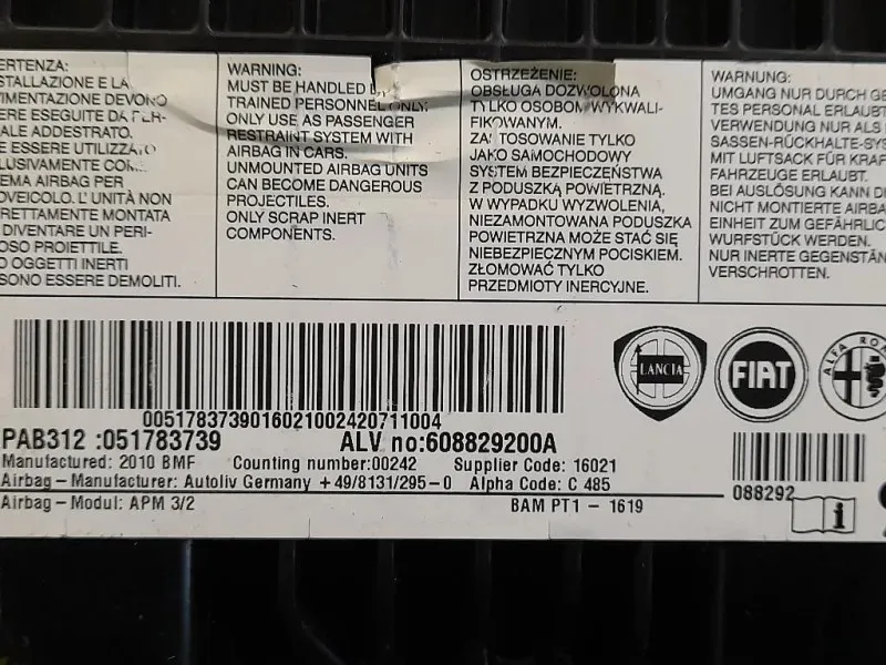 Air-bag Passeggero 608829200A Fiat 500 II 2008