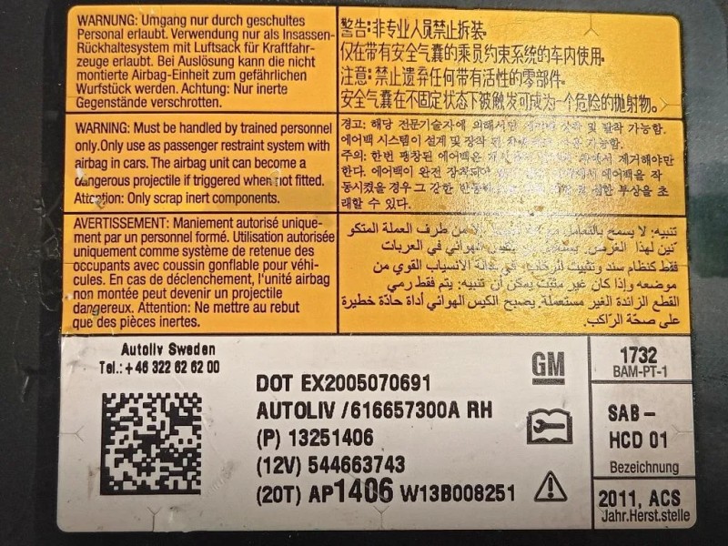 Air-bag Sedile ANT DX 13251406 Chevrolet Orlando 2011