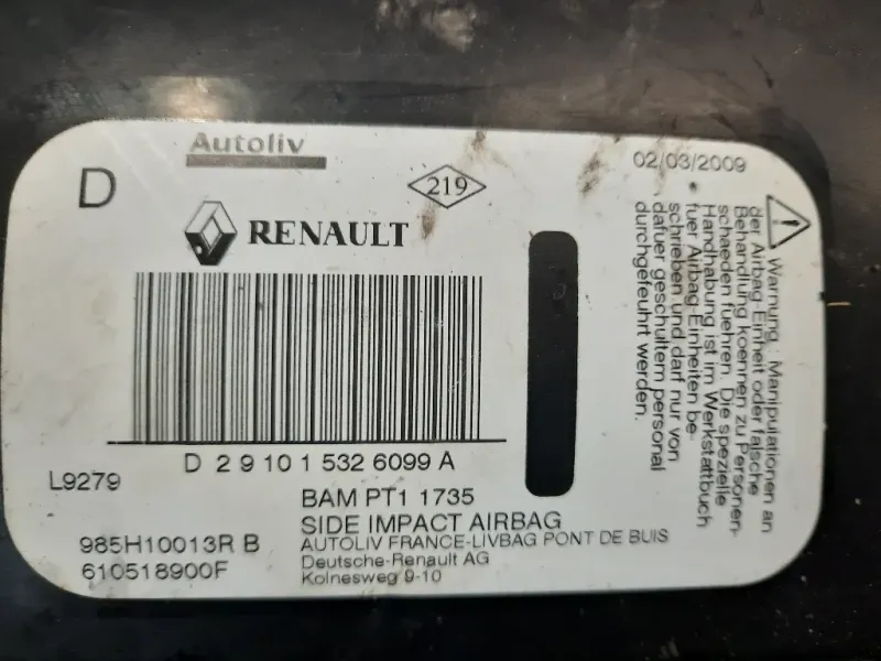 Air-bag Sedile ANT DX 985L07399R Renault Mégane III 2012