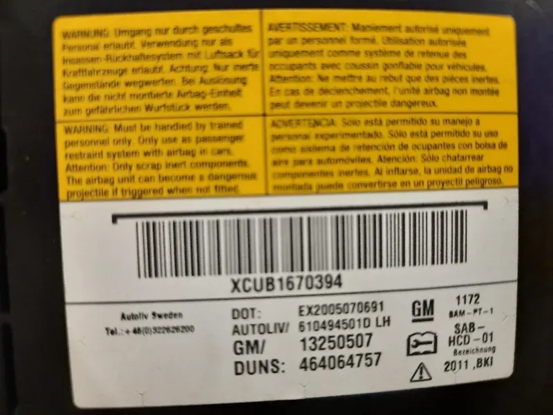 Air-bag Sedile ANT SX 13250507 Opel Meriva B 2010