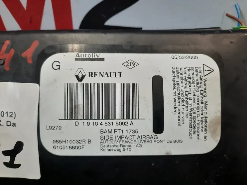 Air-bag Sedile ANT SX 985L16600R Renault Mégane III 2012