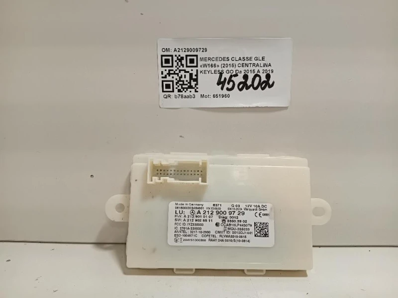 Centralina Keyless GO A2129009729 Mercedes Classe GLE W166 2015