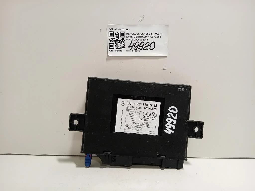 Centralina Keyless GO A2218707292 Mercedes Classe S W221 2006