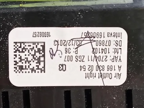 Griglia Condotto ARIA Cruscotto ANT DX A1668300254 Mercedes Classe ML W166 2012