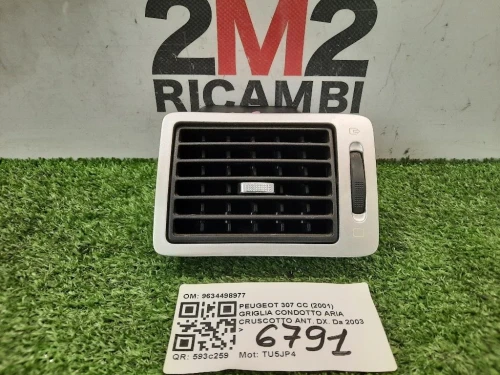 Griglia Condotto ARIA Cruscotto ANT DX 9634498977 DX Peugeot 307 CC 2001