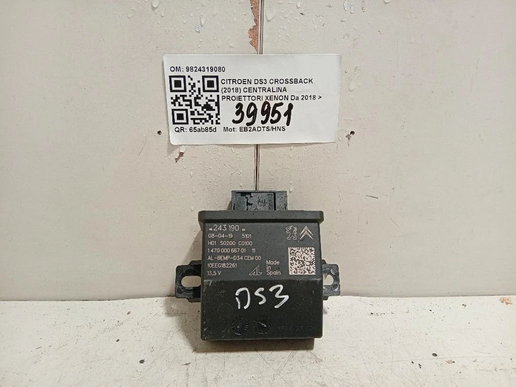 Centralina Proiettori Xenon 9824319080 Citroen DS3 Crossback 2018