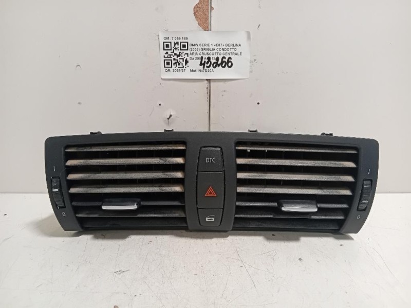 Griglia Condotto ARIA Cruscotto Centrale 7059189 Bmw Serie 1 E87 Berlina 2005