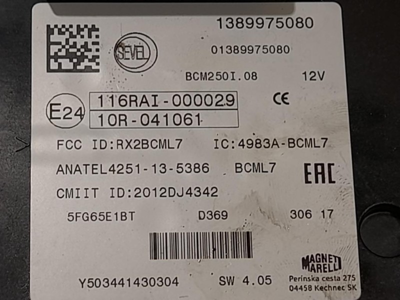 Centralina Scatola Fusibili 1389975080 Citroen Jumper III 2014