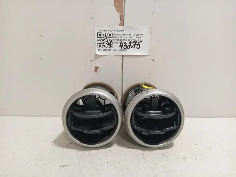 Griglia Condotto ARIA Cruscotto Centrale 68760-JD10A SX+DX Nissan Qashqai I 2007
