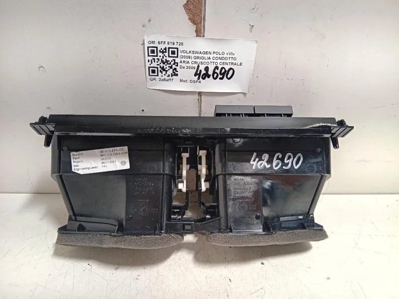 Griglia Condotto ARIA Cruscotto Centrale 6FF 819 728 Volkswagen POLO VI 2009