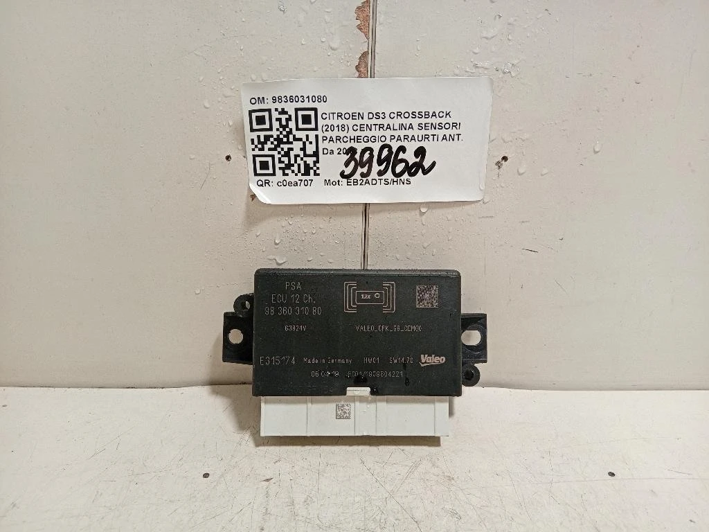 Centralina Sensori Parcheggio Paraurti ANT 9836031080 Citroen DS3 Crossback 2018