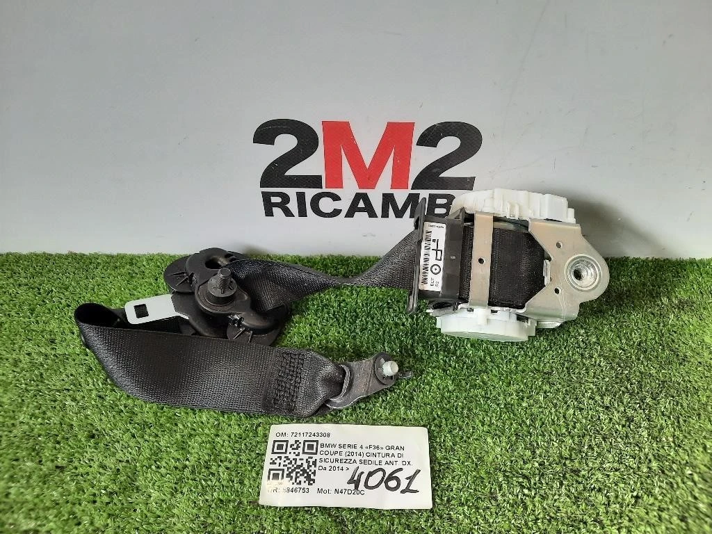 Cintura DI Sicurezza Sedile ANT DX 72117243308 Bmw Serie 4 F36 GRAN Coupe 2014