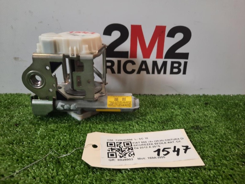 Cintura DI Sicurezza Sedile ANT DX 735642596 Fiat 500 II 2008