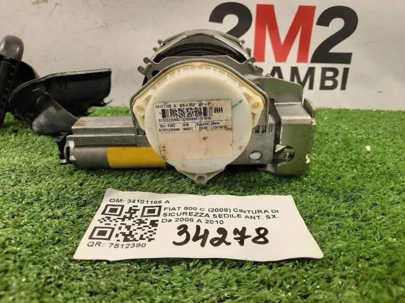 Cintura DI Sicurezza Sedile ANT DX 34101166 A Fiat 500 C 2008