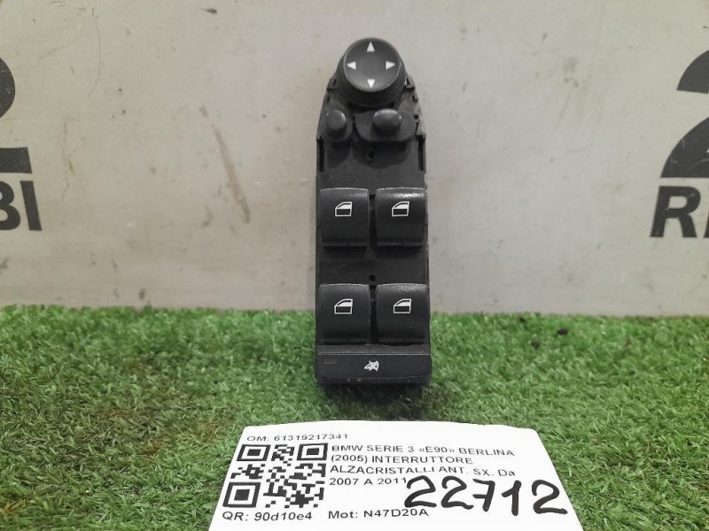 Interruttore Alzacristalli ANT SX 61319217341 Bmw Serie 3 E90 Berlina 2005