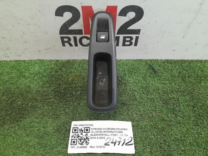Interruttore Alzacristalli POST DX 98007337ZD Citroen C4 Grand Picasso II 2016