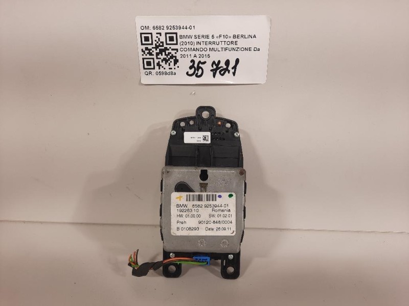 Interruttore Comando Multifunzione 6582 9253944-01 Bmw Serie 5 F10 Berlina 2010