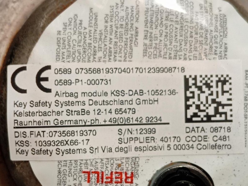 Air-bag Guidatore 07356038310 Jeep Renegade 2018