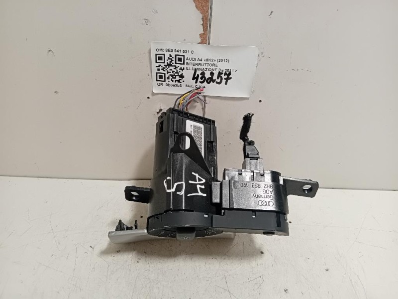 Interruttore Illuminazione 8E0 941 531 C Audi A4 8K2 2012