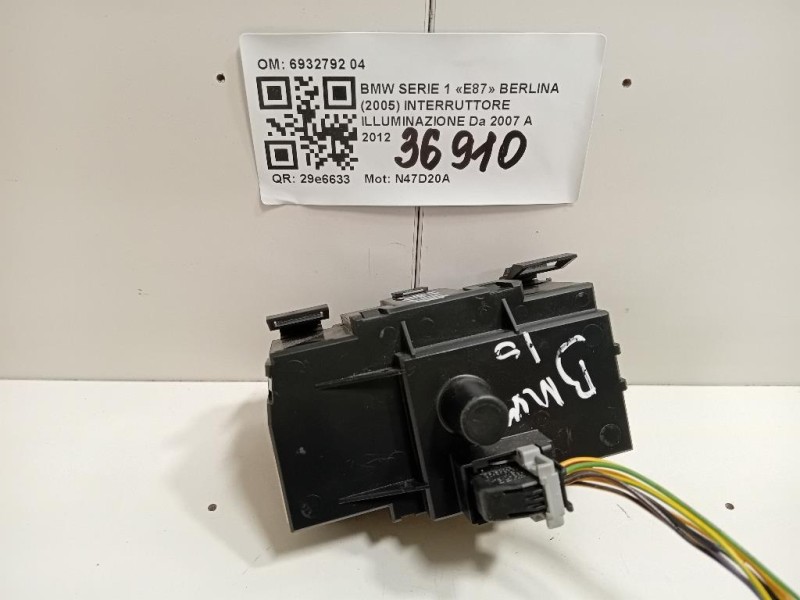Interruttore Illuminazione 6932792 04 Bmw Serie 1 E87 Berlina 2005