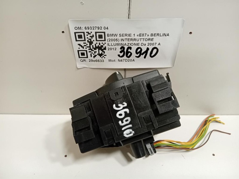 Interruttore Illuminazione 6932792 04 Bmw Serie 1 E87 Berlina 2005