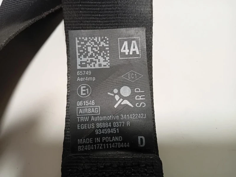 Cintura DI Sicurezza Sedile ANT DX 93459451 Opel Vivaro A 2007