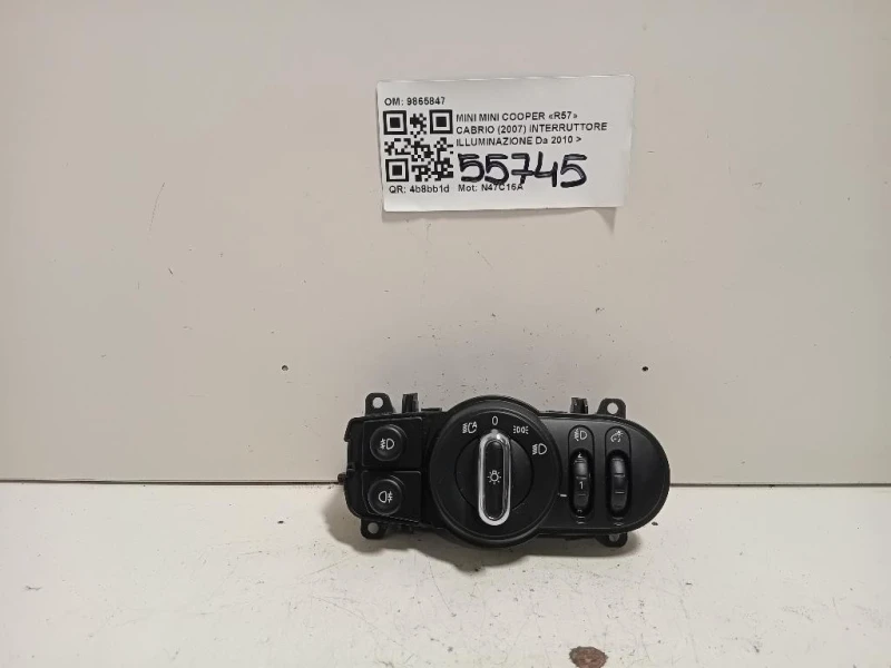 Interruttore Illuminazione 9865847 Mini MINI Cooper R57 Cabrio 2007