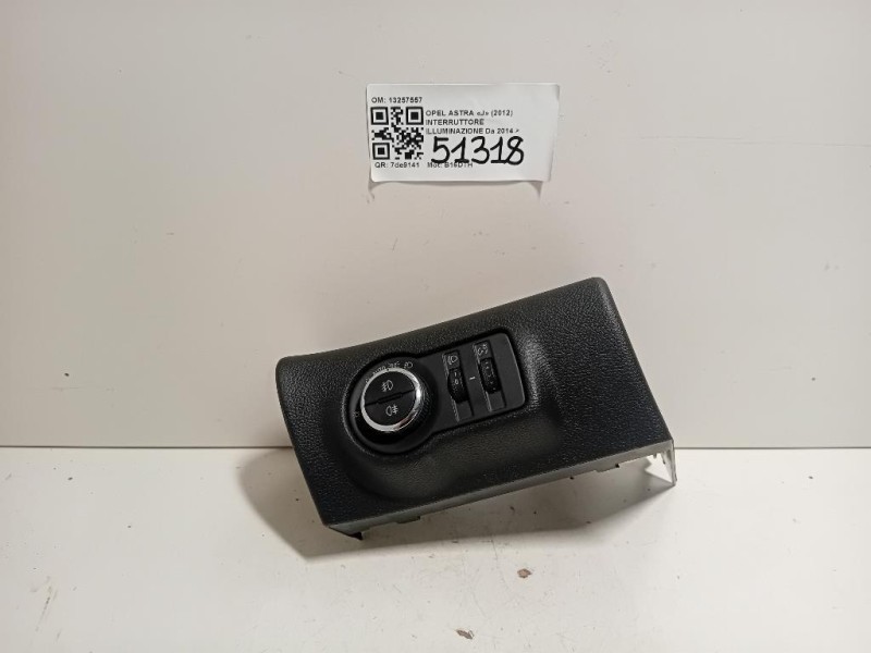 Interruttore Illuminazione 13257557 Opel Astra J 2012