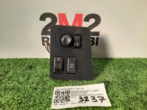 Interruttore Regolazione FARI 25190JD00C Nissan Qashqai I 2007