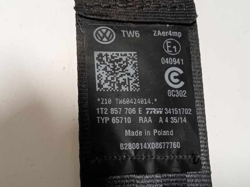 Cintura DI Sicurezza Sedile ANT DX 1T2857706D Volkswagen Touran III 2010