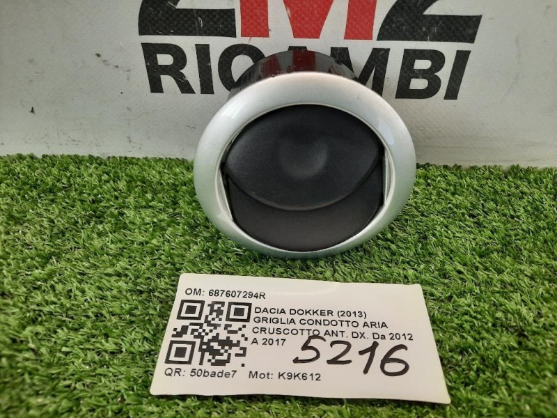 KIT Griglie Condotto ARIA Cruscotto 687607294R Dacia Dokker 2013