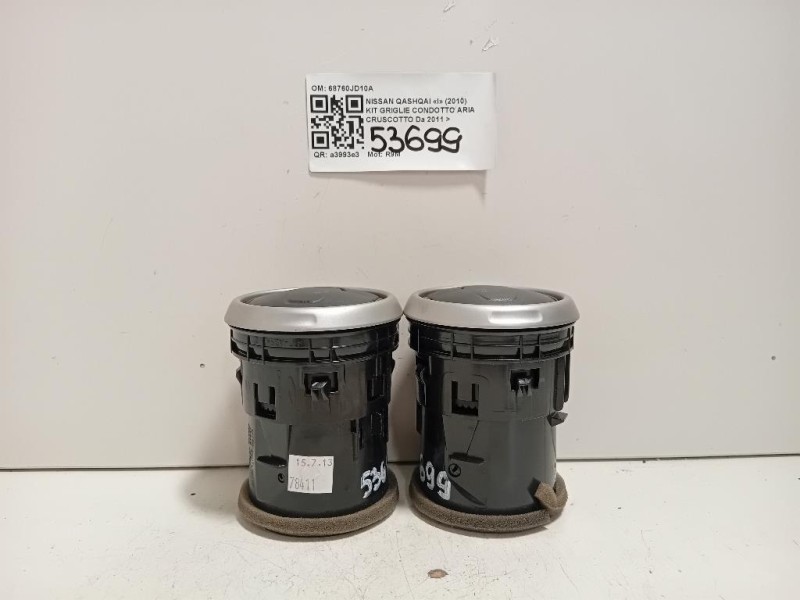 KIT Griglie Condotto ARIA Cruscotto 68760JD10A Nissan Qashqai I 2010