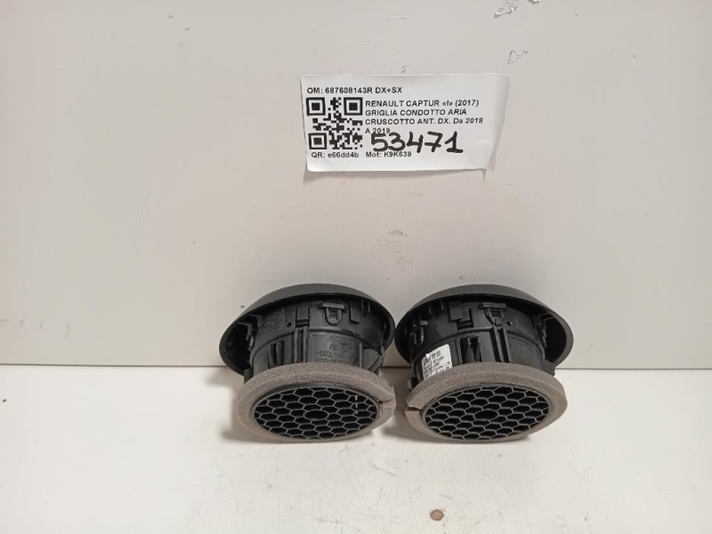 KIT Griglie Condotto ARIA Cruscotto Centrale 687608143R DX+SX Renault Captur I 2017