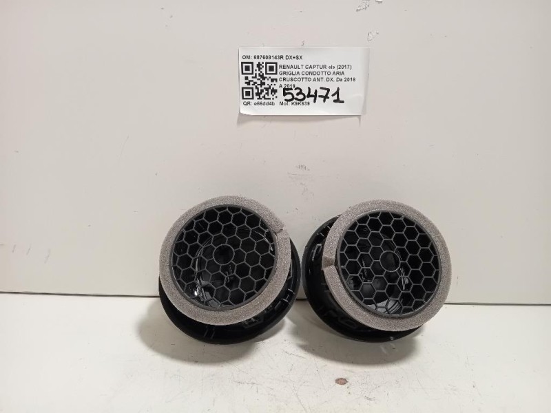 KIT Griglie Condotto ARIA Cruscotto Centrale 687608143R DX+SX Renault Captur I 2017